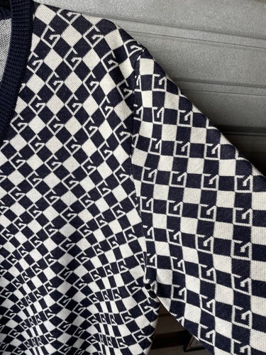 GUCCI G Logo Checkered Ribbed V Neck 100% Wool Sweater Men's Size 2XL ITALY - Picture 4 of 22