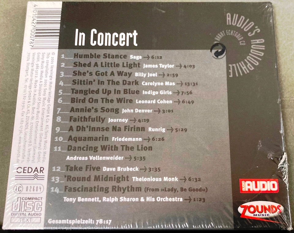 ZOUNDS - 24k Gold CD - IN CONCERT - Audio's Audiophile Vol. 17 - 2001 - NEU/OVP! - Bild 2 von 2