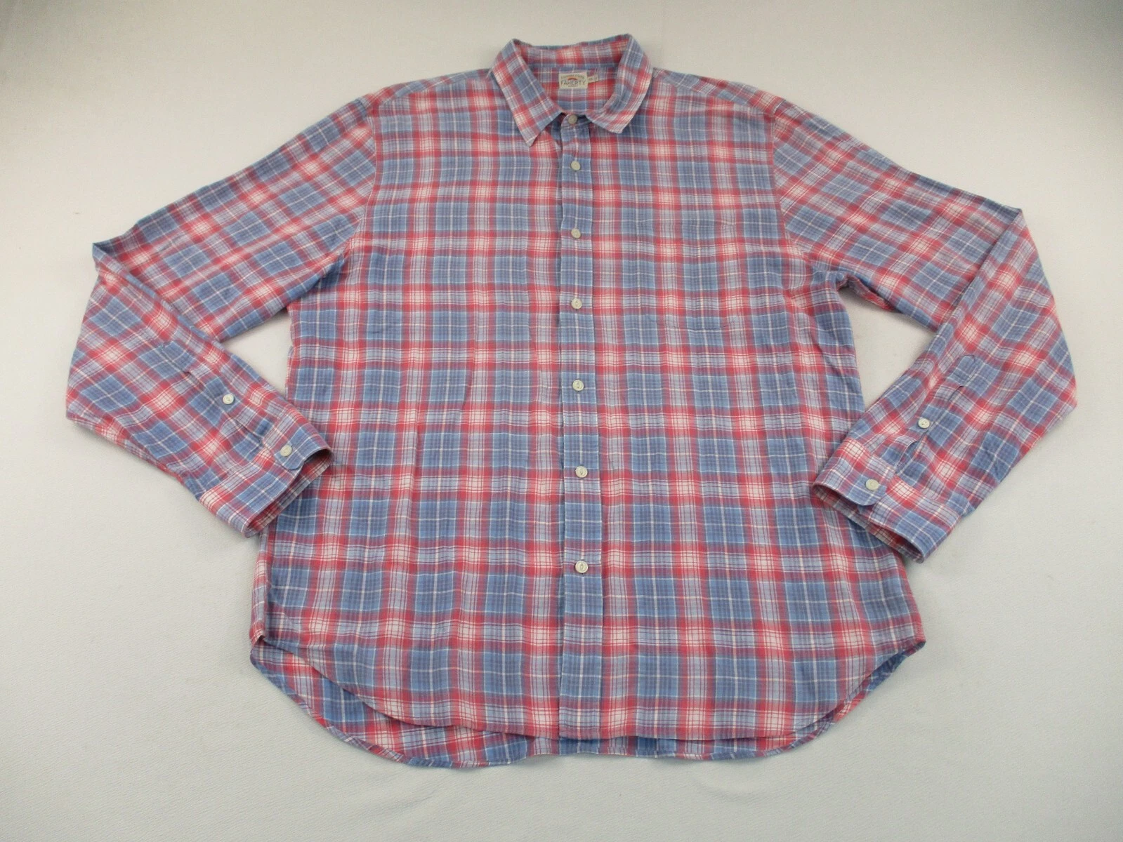 Faherty Shirt Mens 2XL Pink Plaid Long Sleeve Button Up Preppy Casual