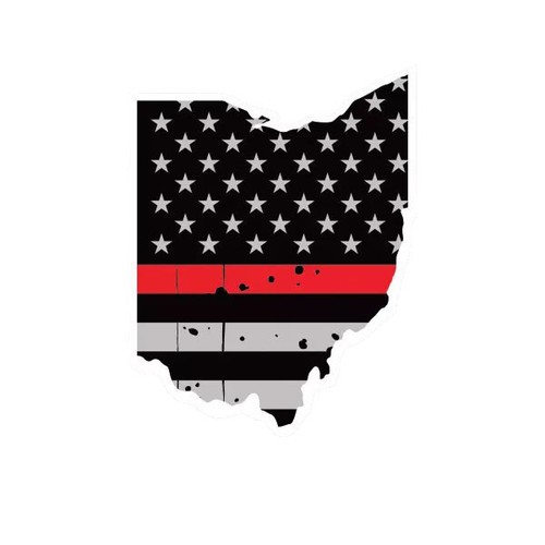 Adesivo decalcomania bandiera Stati Uniti sommessa a forma di stato Ohio linea rossa sottile invecchiata - Foto 1 di 3