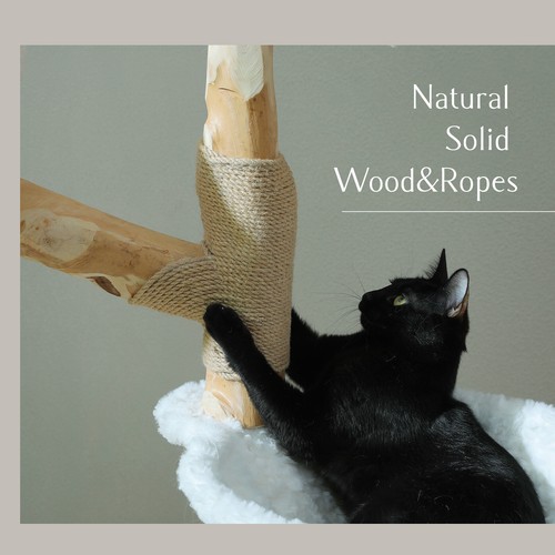 PAWZ Road Modern Cat Tree Tower Scratching Post Solid Wood Cat Condo House Beds - Picture 6 of 39