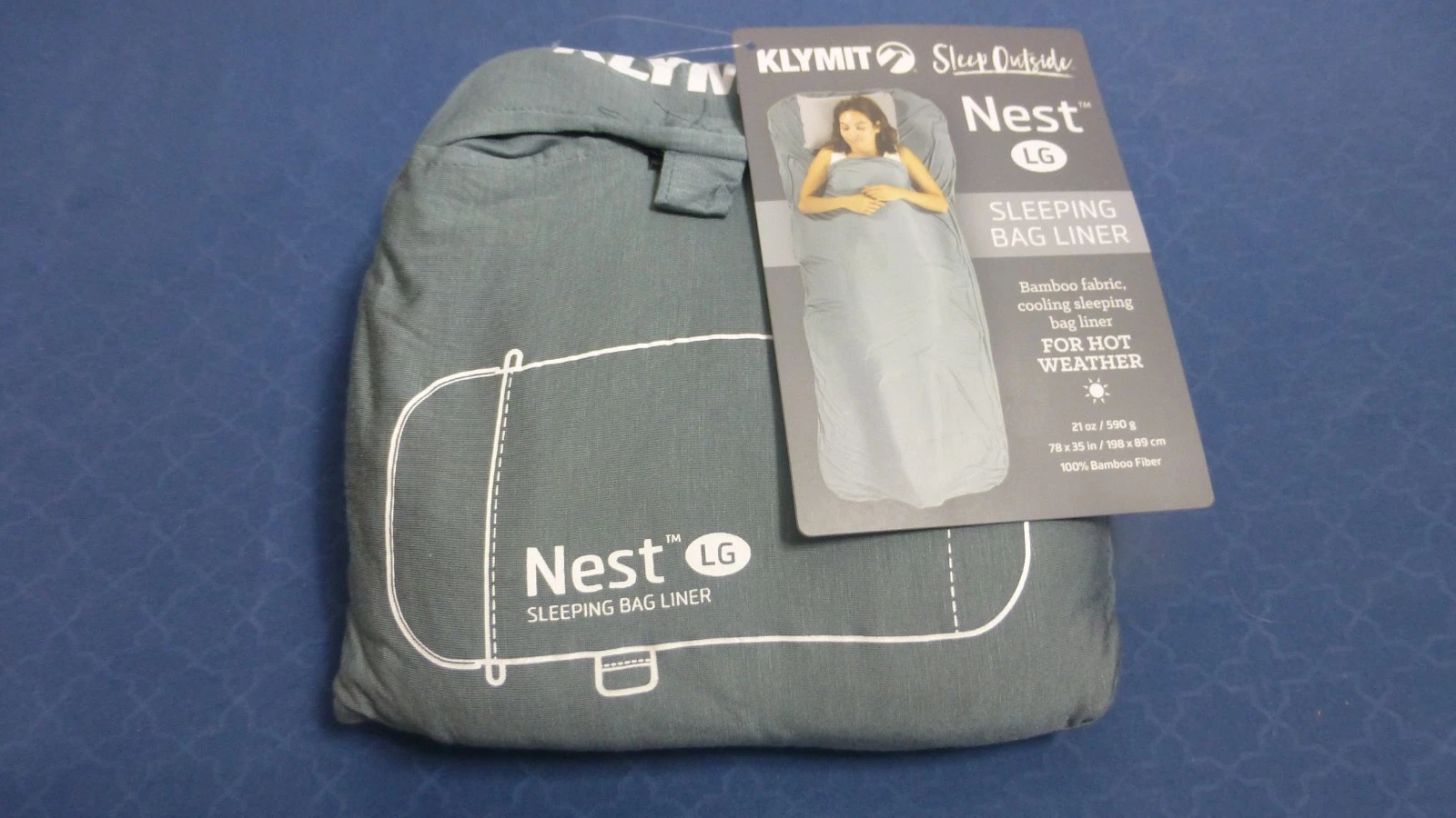 Klymit Sleeping Bag Liner Nest Size Large. For Hot Weather gray/blue
