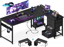 L Shaped Gaming Desk with 4 Drawers, 61" Reversible Home Office Desks 