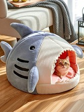 Shark Pet Bed Enclosed Cat Dog Cave Ultra Soft Warm Cozy Nest Small Pets
