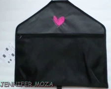 31 Thirty-One Hang It Up Pocket Black Twill Stripe w/Pink Heart Gives Monogram