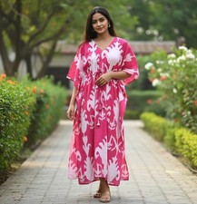 Indian Vintage 100% Cotton Women Maxi Kaftan Dress, Night Wear Casual Kimono