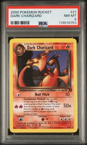 2000 POKEMON ROCKET #21 DARK CHARIZARD PSA 8
