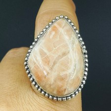 Natural Orange Aventurine Gemstone 925 Sterling Silver Ring Size-8.5 US