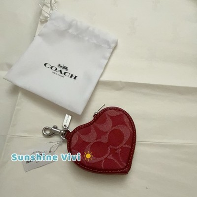 NWT coach Heart Bag Charm In Signature Denim CDC91 Silver True Red