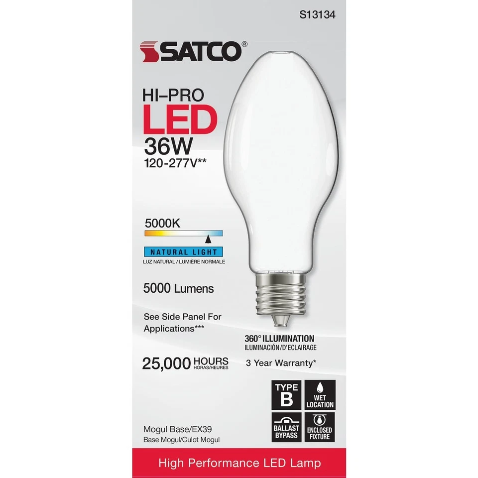 Satco 150W HID Equivalent ED28 Mogul Extended Base LED High-Intensity Light Bulb - Image 2 of 2