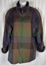 Avoca Ireland Jacket Wool Cashmere Tweed Lined Zip Up Purple Green Size 14 US