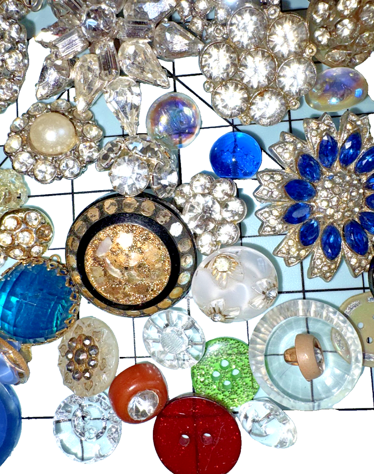 Sparkling! Lot of 89 Pretty Vintage BUTTONS Rhinestones Celluloid Glass ...