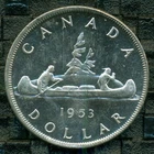 1953 NSF QEII Silver Dollar, High Grade, Gloss Original Lustre, Mint State  T3
