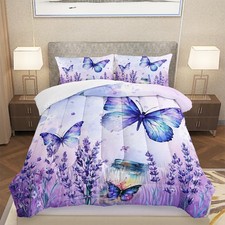 3D Butterfly Comforter Set Twin Size, Purple Butterfly Bedding Set for Girls,...