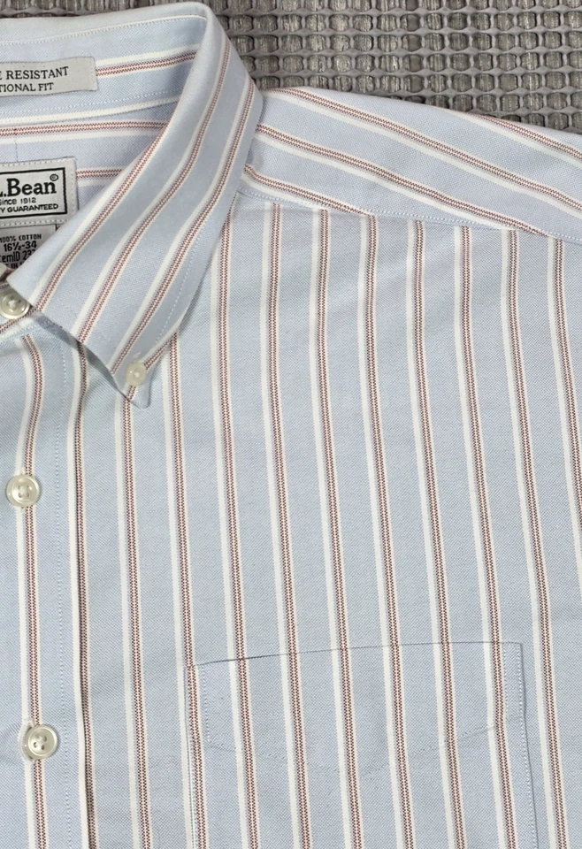 L.L. Bean Button Up Shirt 16.5-34 Reg Blue Stripe Traditional Oxford Long Sleeve - Image 3 of 4