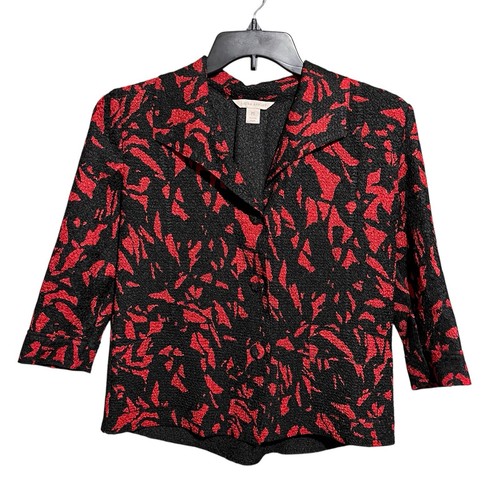 Vintage Laura Ashley Feminine Creped Jacket/Top Red Black Print Petite Small