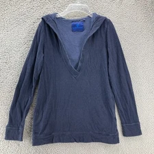 Martin + Osa Striped V-Neck Hoodie Womens M 100% Cotton Soft Pockets Pullover