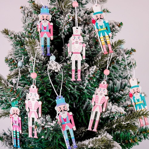 Set of 8 Christmas Nutcracker Wooden Party Pendants Macaron Pink 3 54IN - Picture 19 of 29