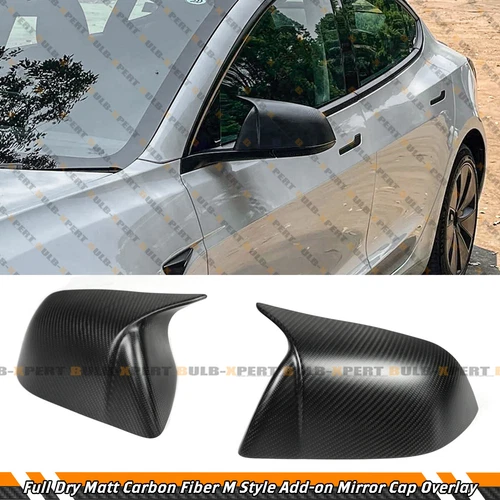For 2017-25 Tesla Model 3 Dry Matt Carbon Fiber M Style Side Mirror Covers Caps