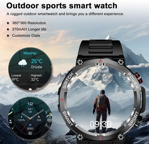 Montre Connectée Militaire pour Homme (Réception d'Appel/Composition) Robuste Tactique Fitness Tracker - Photo 3 sur 20