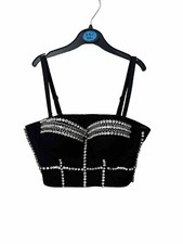 Black Studded Corset Bustier Crop Top Spaghetti Straps Size Small
