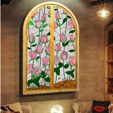 3D Rose Stained Window Films Self Adhesive Decor Glass Sticker Opaque Modern DIY