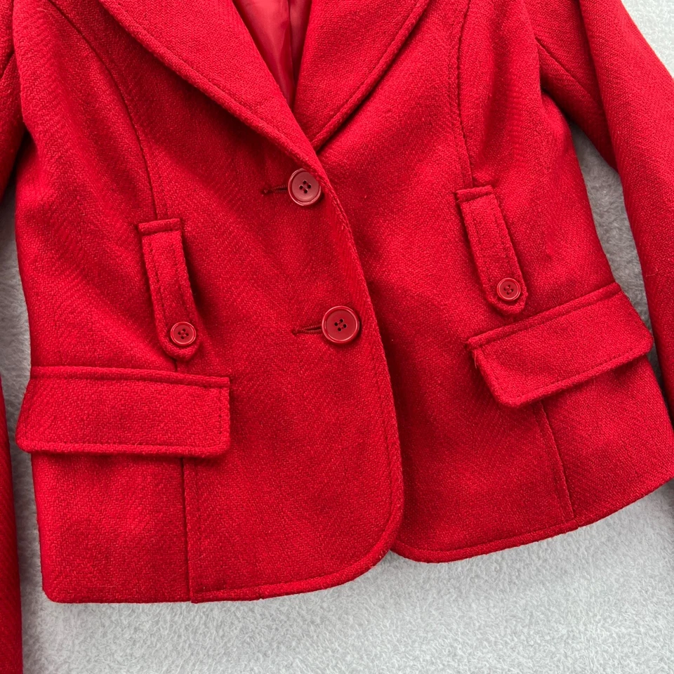 Chaqueta Blazer FOREVER 21 Mujer Pequeña Roja 32x23 Traje Deporte Guisante Abrigo Lana Corto Foto 4 de 4