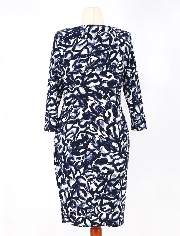 LAUREN RALPH LAUREN Slinky Stretch Blue Abstract Print Ruched Dress Size 12 - Image 4 of 4