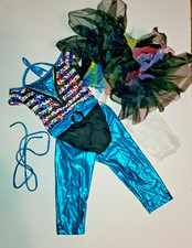 Dansco Dancewear  Party Rock Peacock" Black/Blue 5pc Dance Jazz Costume Med Ch