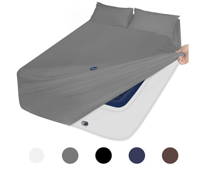 3 Pcs King Bed Sheet Set for Air Mattress, Deep Pocket, Storage Pockets on Side