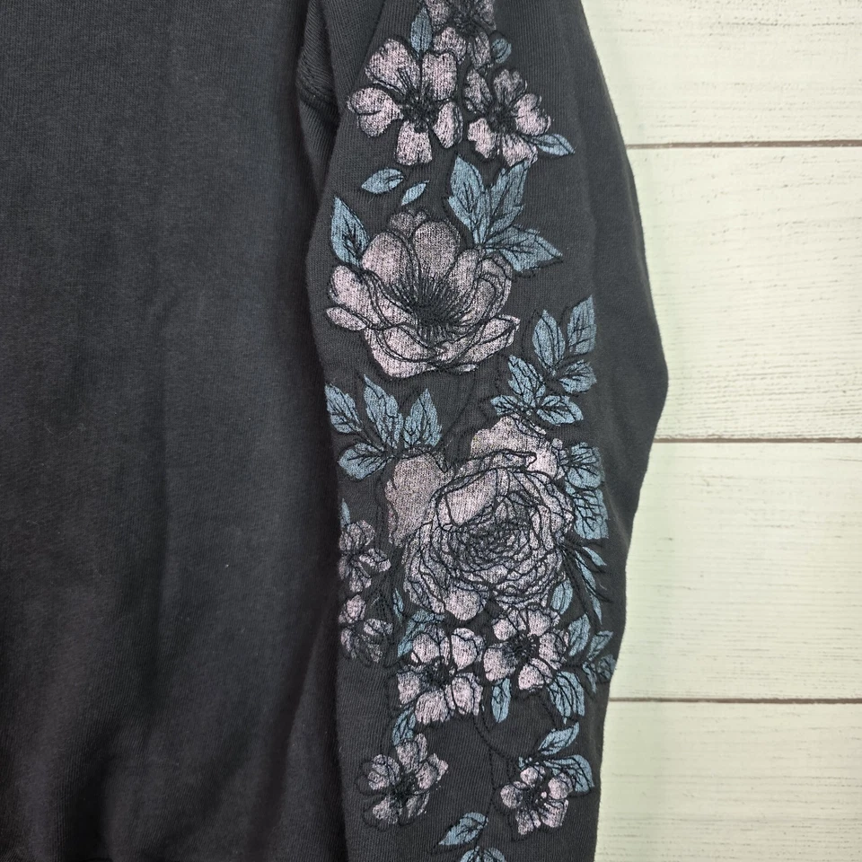 Spiritual Gangster Give Love Black Embroidered Floral Sleeves Crewneck Sweater  - Image 3 of 4