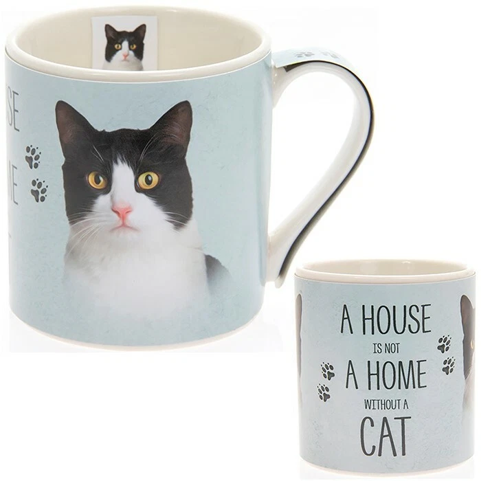 New boxed Black & White Cat artistic gift fine china mug coffee cup Free P+P