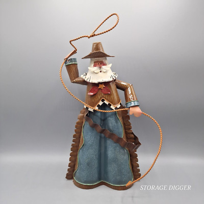 Vintage Multicolor Tin Metal Cowboy Sheriff with Rope Ornament Figurine 12'' Tall