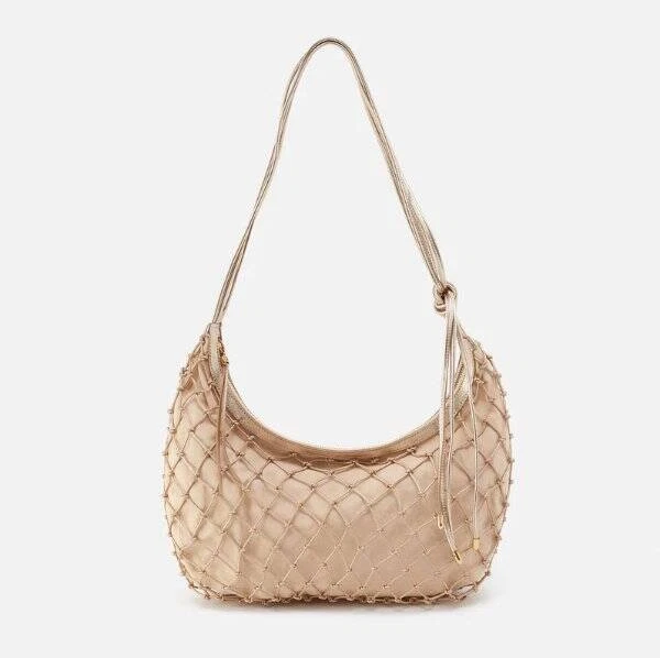 NWT HOBO Kira Shoulder Bag Mystic Gold Leather Macrame W/ Canvas - Image 3 of 4