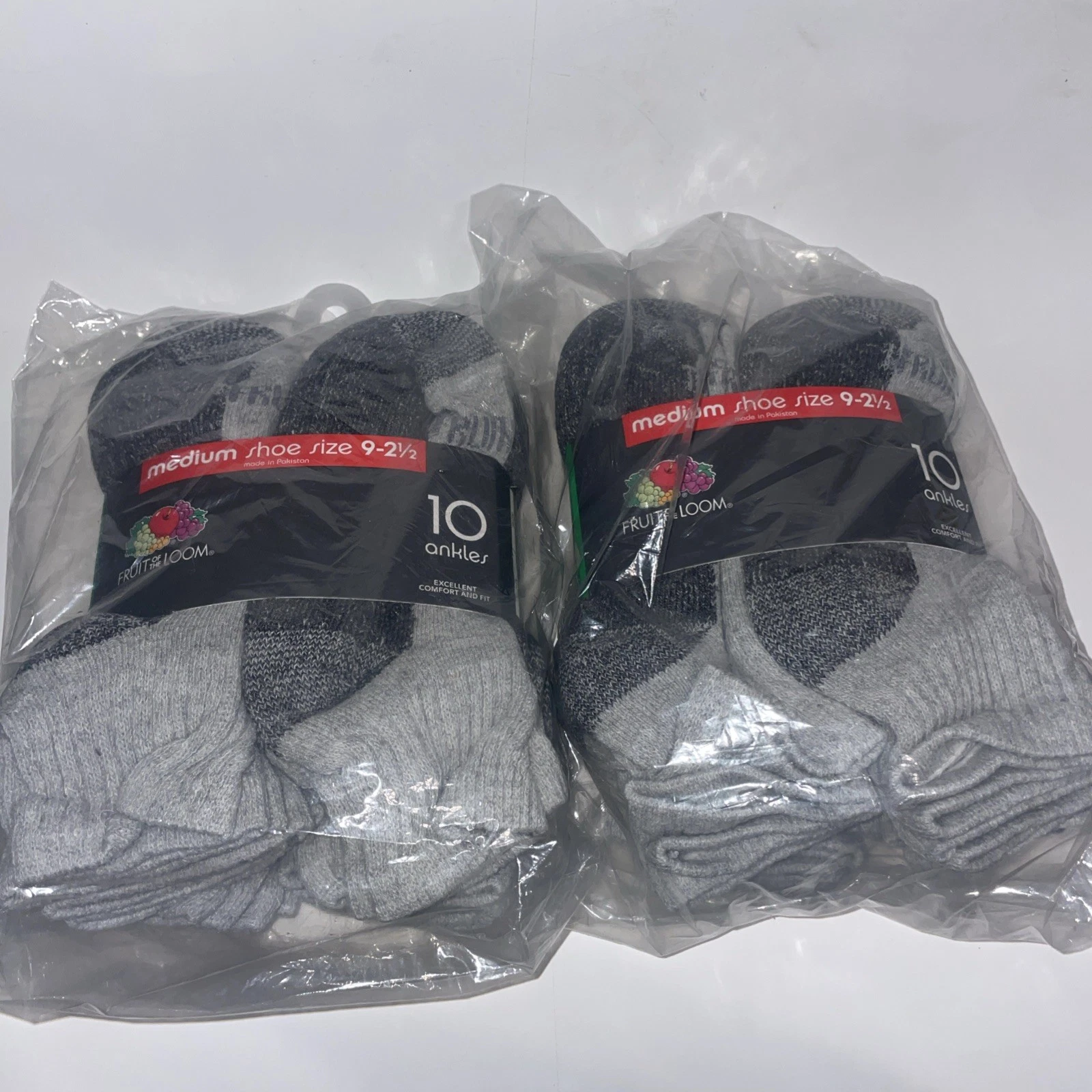 Fruit of The Loom Ankle Cotton Sock 9-21/2 Lot of 2 Pack of 10 Pair Each New