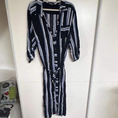 seeyou Damen Hemdblusenkleid Midi gestreift schwarz/blau/weiß Gr. 48 - Bild 1 von 4