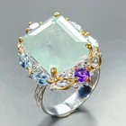 Uniue ring 20 ct+ Natural Aquamarine Ring 925 Sterling Silver Size 8.5 /R463303