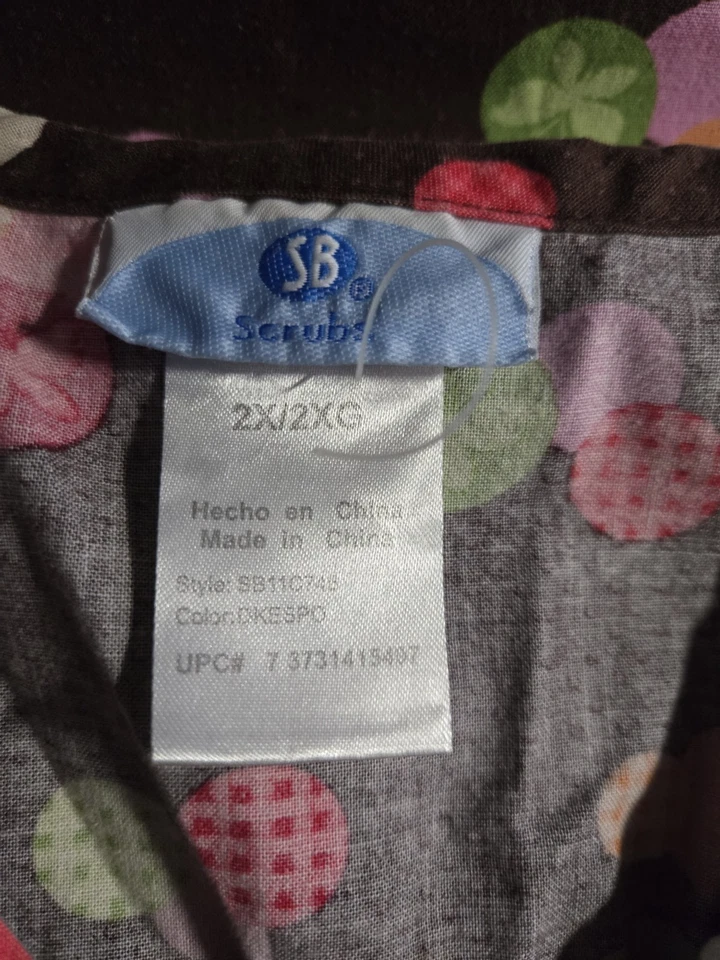 SB Scrubs Scrub Top Size 2X-Brown/Pastel Polk-a-Dot V-Neck-Chest 28"/L 27.5" - Image 3 of 4