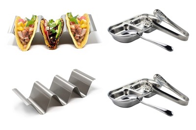 2Packs Taco Holders Set Stainless Steel Taco Racks With Handles Hold up to 3 tac