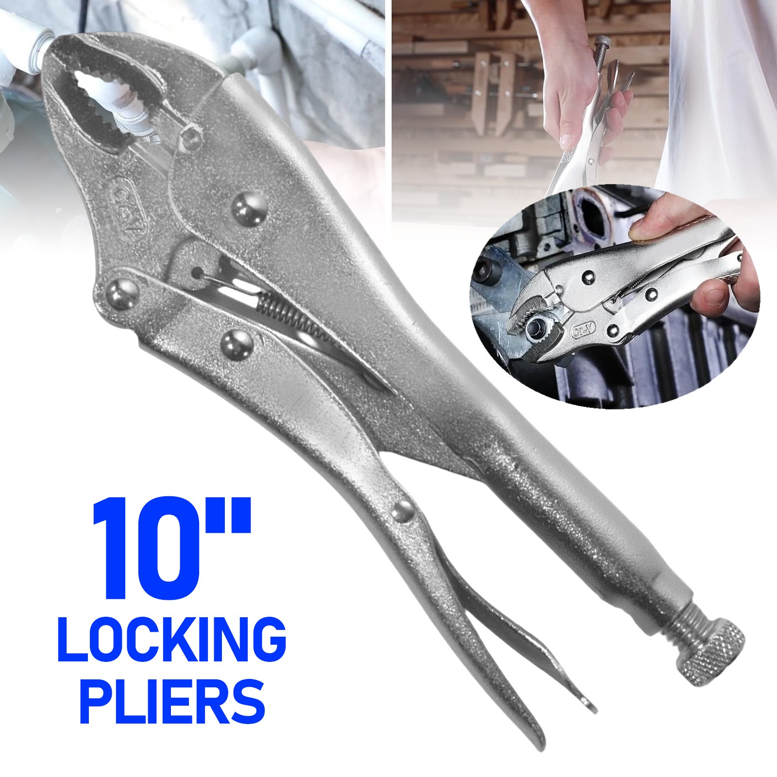 10" Curved Jaw Locking Pliers Heavy Duty Cr-V Steel Clamp Multi Functional Tool