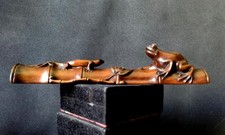 8.8-inch Old Collectible Boxwood Finely Carved Gecko Frog Statue Pen Holder