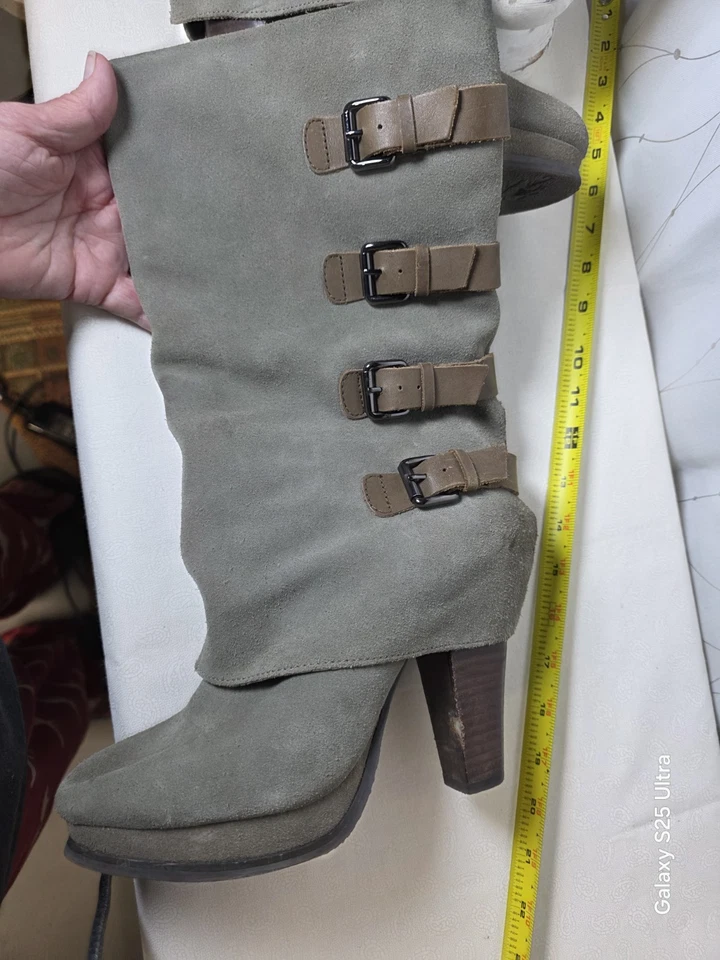 Report Womens Monroe Boots 8 Heel Buckles Slouchy Feminine Grayish - Image 3 of 4