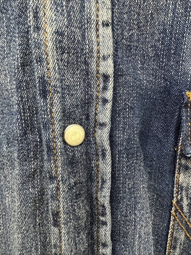 Wrangler Indigo Jeanshemd Herren Medium Langarm Blau Knopfleiste Perlen Druckknopf - Bild 4 von 7