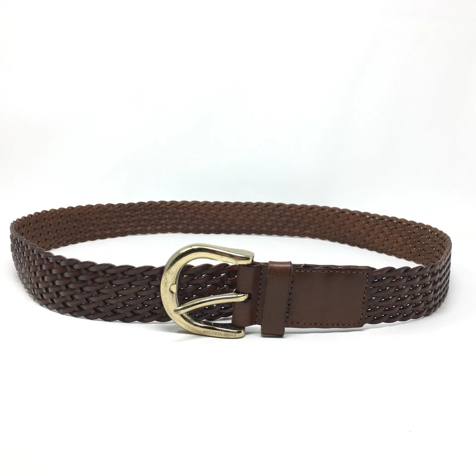 Michael Kors Belt Womens Size Large L Brown Woven Braided Leather Boho Gold Tone - Image 2 of 4