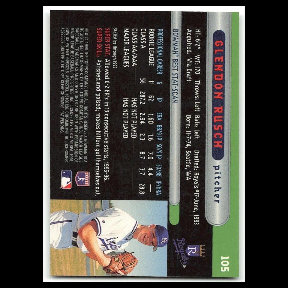 Glendon Rusch Rookie #105 1996 Bowmans Best Kansas City Royals Baseball Card MLB - Image 2 of 3
