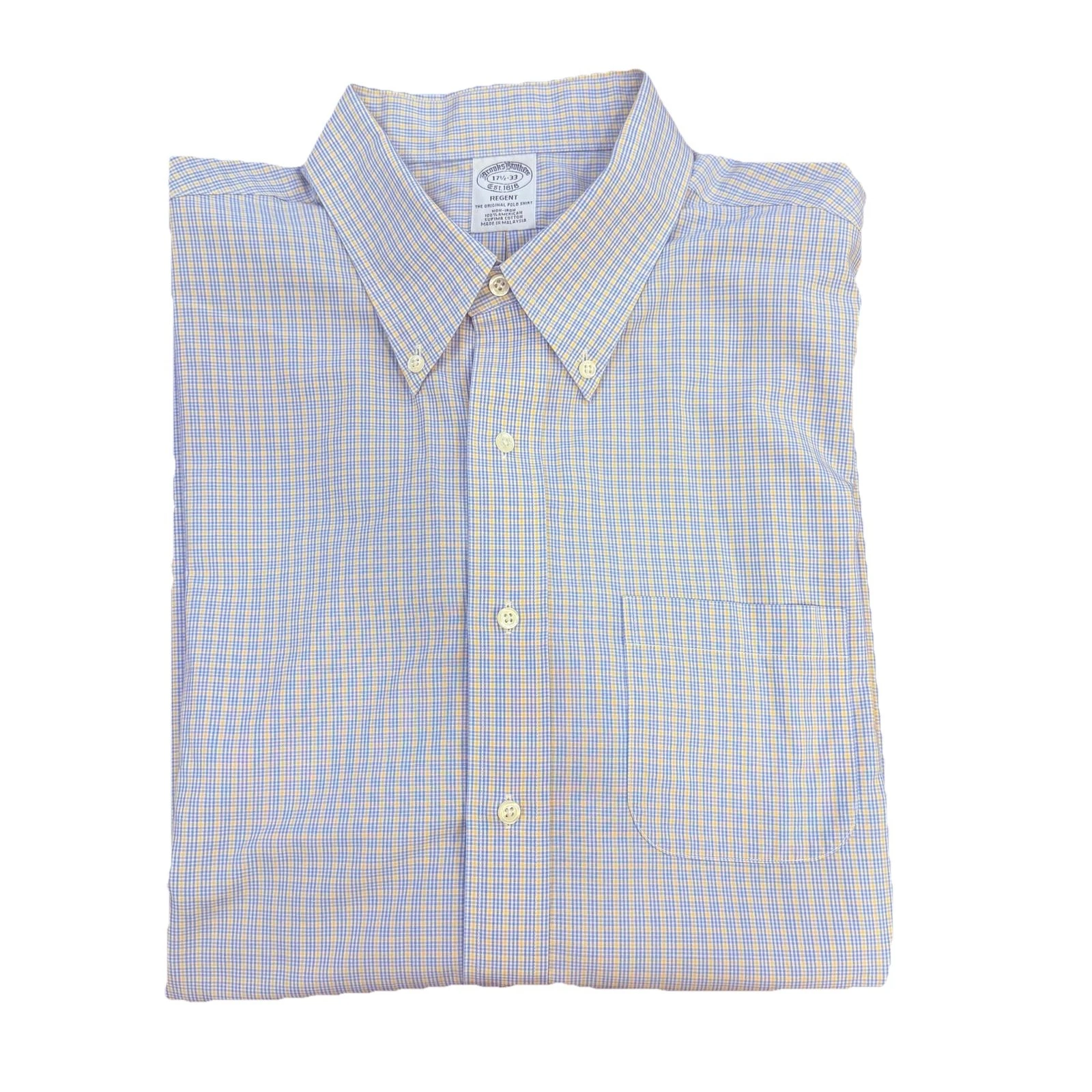 Brooks Brothers Men 17.5-33 The Original Polo Shirt Plaid Supima Stretch no iron
