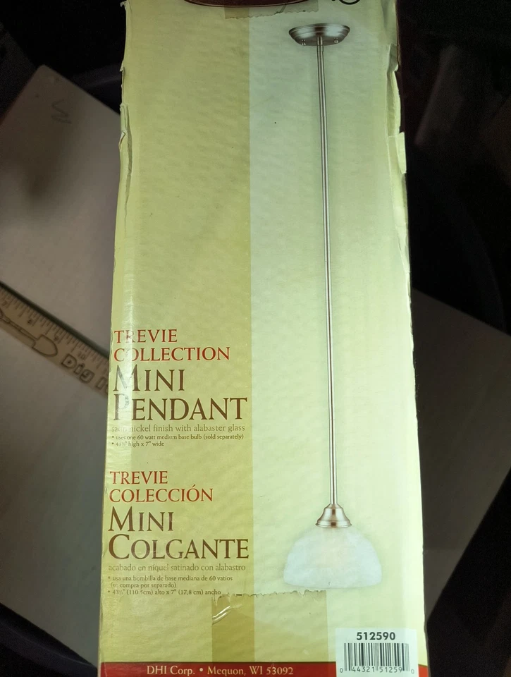 Mini colgante Design House 512590 Trevie, níquel satinado de 1 luz. 43 1/2"H X 7"W Foto 3 de 4