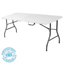 COSCO Deluxe 6 ft. Fold-in-Half Indoor & Outdoor Blow Molded Folding Table White