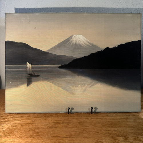 Japanese Birodo Yuzen Cut Velvet Painting Mount Fuji Japan Antique Art - Picture 1 of 10