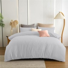Silver Duvet Cover Soft Breathable Set Bedding With Pillow Shams Twin Queen